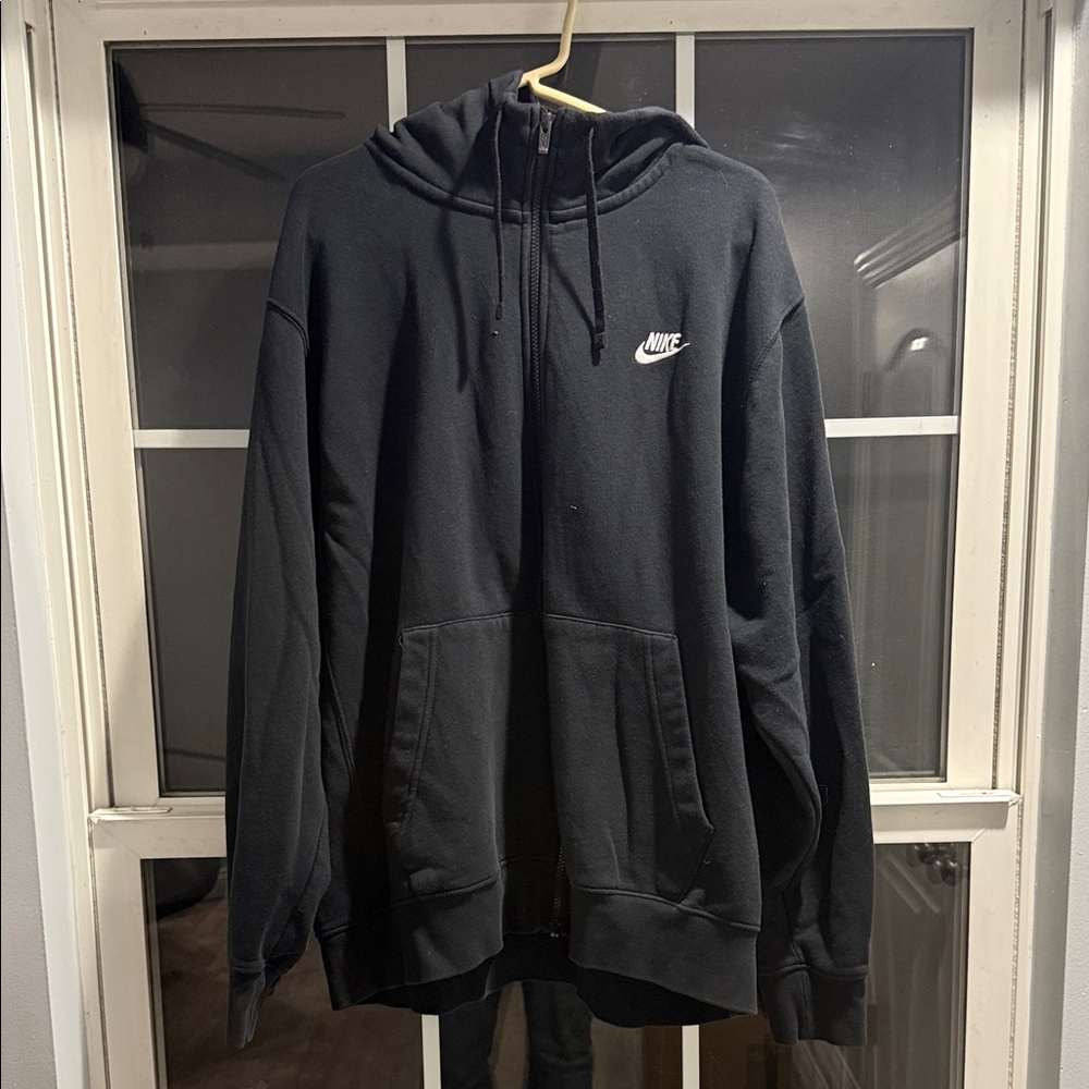 Nike Black Men's Zip up Hoodie with White Logo